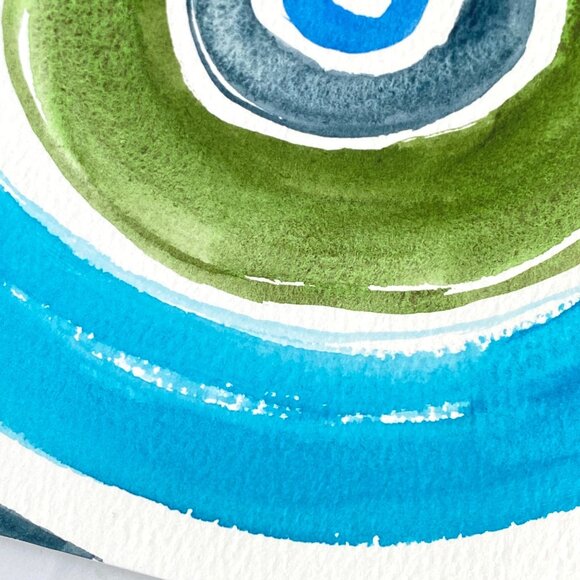 Turning 2 Original Art Bullseye Watercolor Painting on 8x8in Paper - Picture 4 of 6